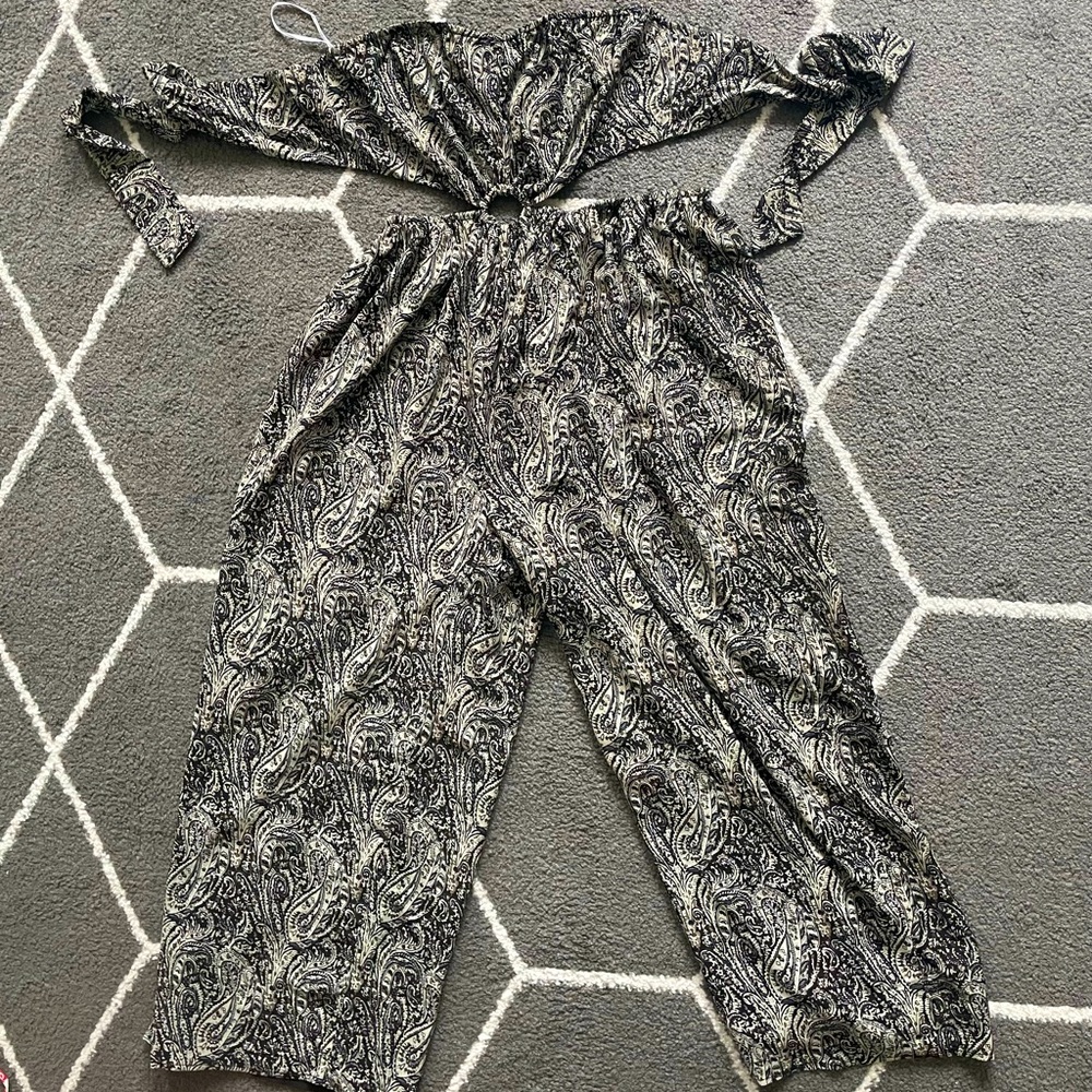 Black, beige and brown stretchy flowy strapless jumpsuit